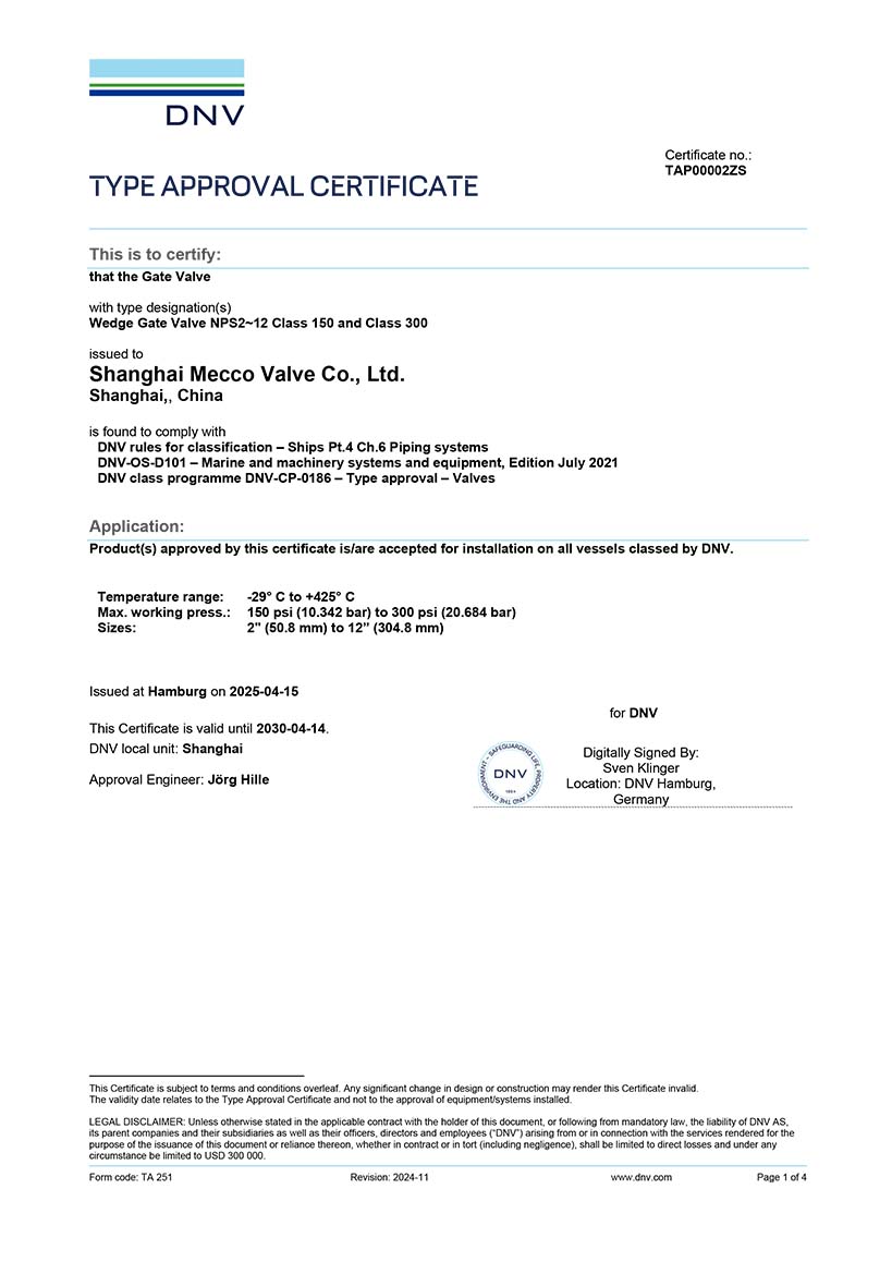 DNV Type Approval Certificate